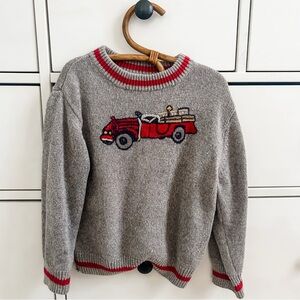 Gymboree Gray and Red Crewneck Sweater with vintage fire truck embroidered